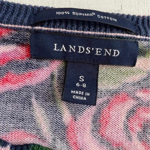 Lands End Sz S 6-8 NavyFloral Button Front Cardigan EUC - Picture 2 of 6